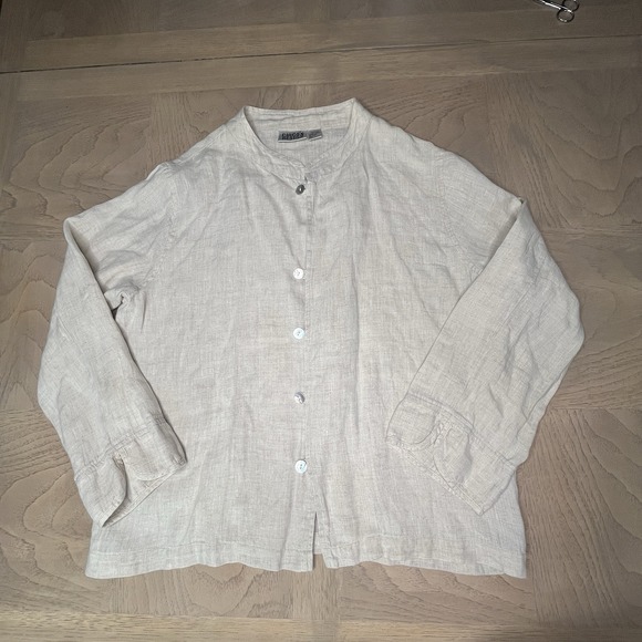 Vtg Chicos Linen Top Mandarin Collar Buttons Lagenlook Minimalist Classic Sz Med - Picture 7 of 10